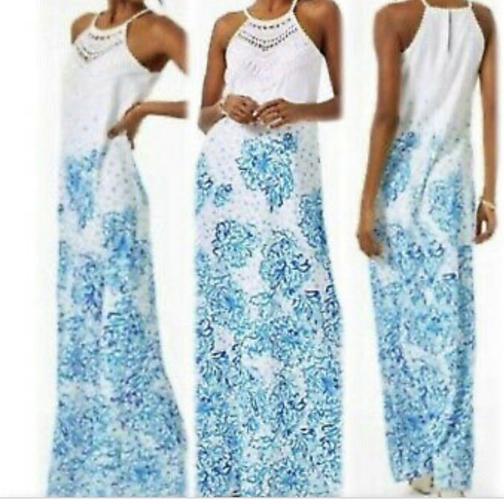 NWT Lilly Pulitzer PEARL SOFT MAXI DRESS Resort White Karma Camellia Size 16